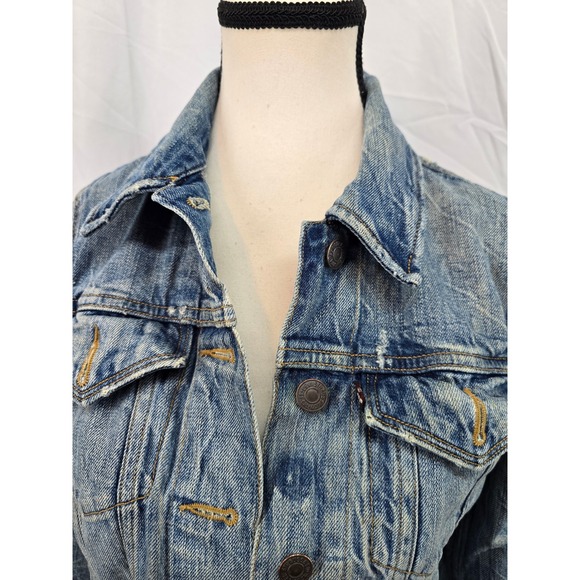 Vintage Levis Womens Denim Trucker Jacket Distressed Blue Jean Button Front Sz S - Picture 2 of 7